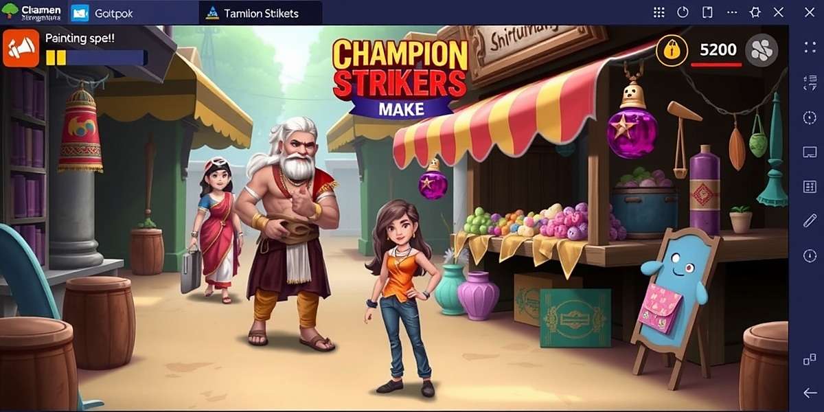 Champion Strikers Indian Market Gameplay Champion Strikers gameplay showing Indian market scene with characters in traditional clothes